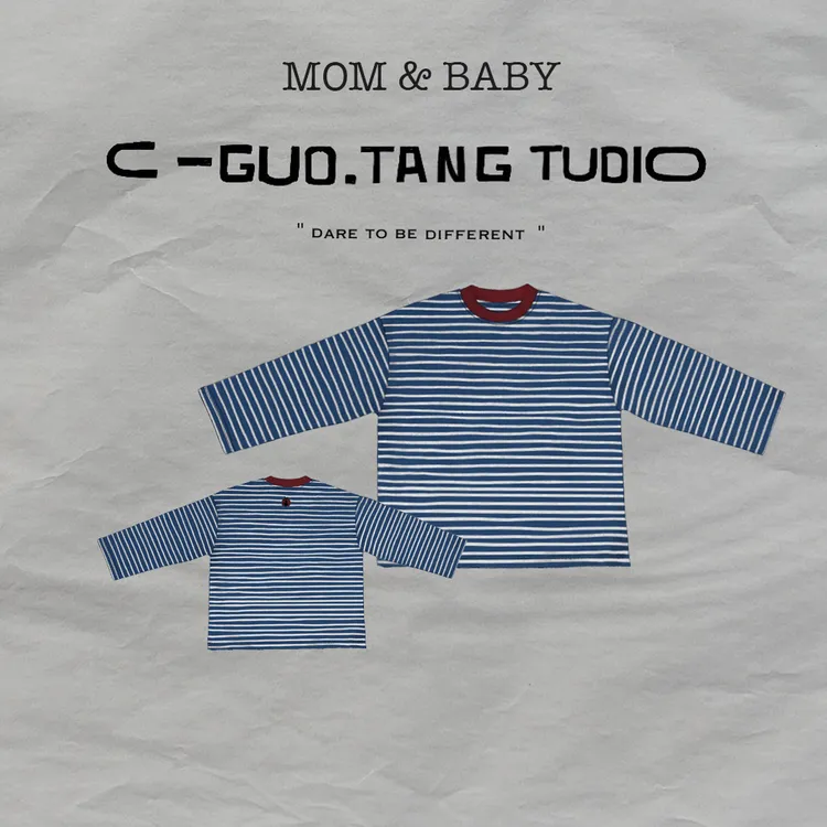 C-Guo.Tang Studio亲子装全棉复古小心机计刺绣宽松长袖儿童T恤