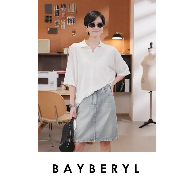 BAYBERYL老贝Polo领天S三醋柔透气百搭短袖针织衫ZZS5E0807