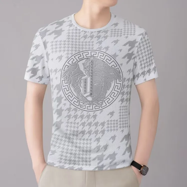 男士夏季印花宽松冰丝短袖T恤圆领百搭上衣男式薄款速干短袖t恤