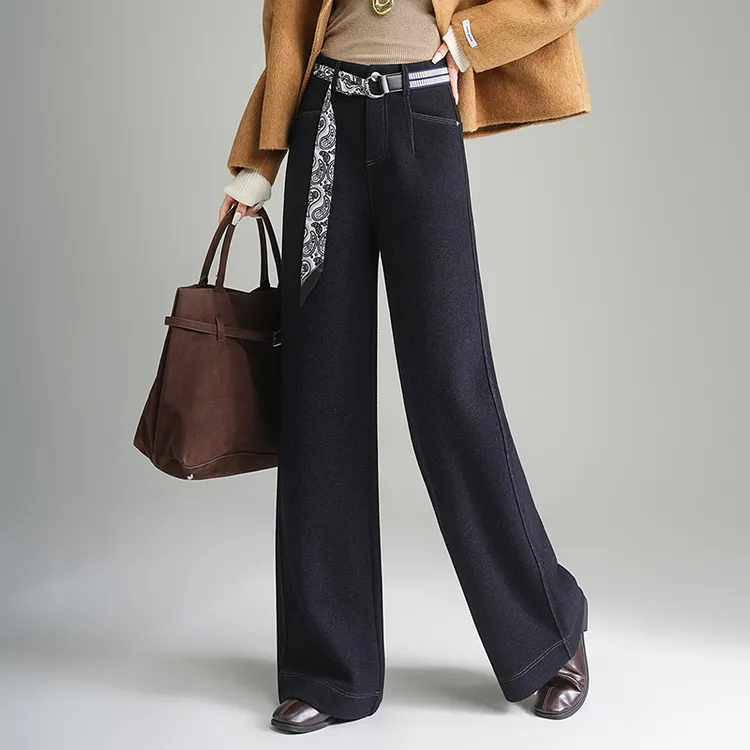 哥弟阿玛施正品羊毛呢阔腿裤女秋冬时尚新款高腰显瘦宽松休闲裤子