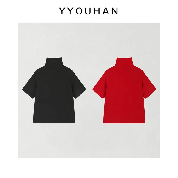 月月 2026春款小众设计极简立领中袖显瘦百搭休闲T恤 2512C9145