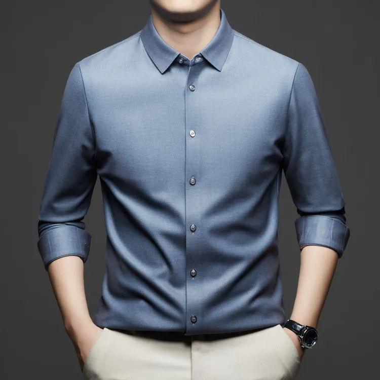 【金标商场级】5888内里含羽绒羽毛加绒长袖无痕中年厚款衬衫男装