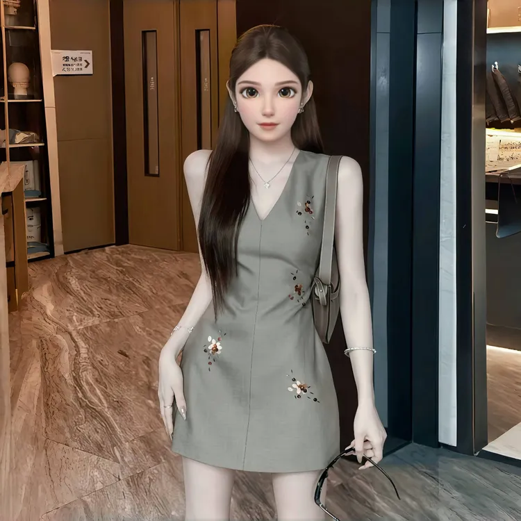 韩式气质设计感重工手工刺绣亮片连衣裙女2025夏季新款通勤时尚裙
