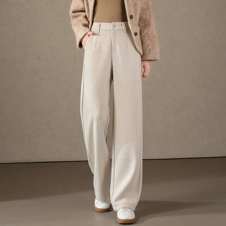 醋酸羊绒阔腿裤女2025秋冬新款高腰宽松显瘦加绒加厚直筒羊毛呢裤