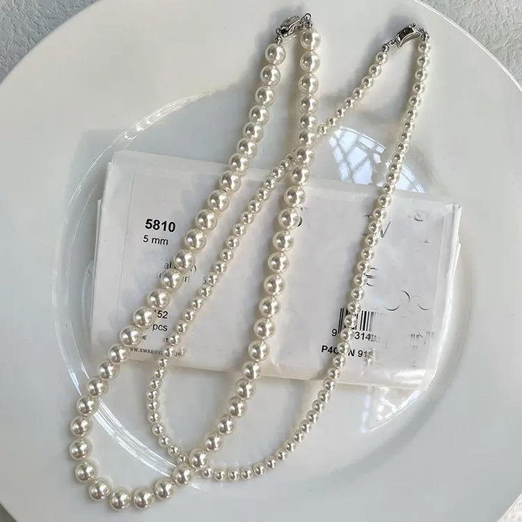 不锈钢仿珍珠项链 强光澳白色珍珠项链女士倪妮同款锁骨链ins轻奢