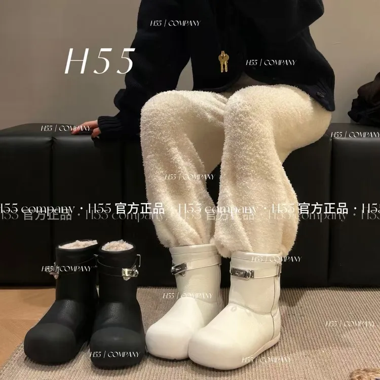 H55女鞋熊掌千金｜凯莉扣牛皮好打理的皮面雪地靴4cm31-2972【RD】