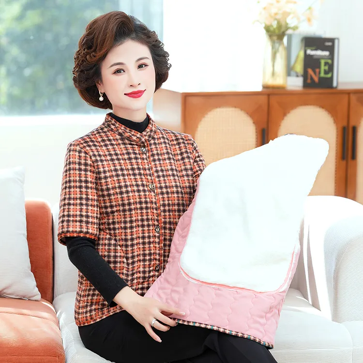 中老年女士妈妈新款冬季半袖毛绒棉马甲保暖马夹加绒坎肩棉服