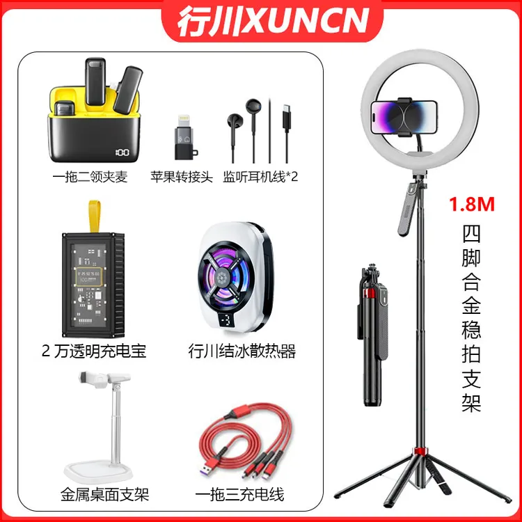 （主播一对一）一拖二领夹麦套餐四脚支架充电宝金属桌面直播设备