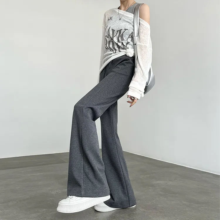 灰色喇叭裤女2025新款春秋高腰显瘦阔腿弹力休闲直筒运动微喇卫裤