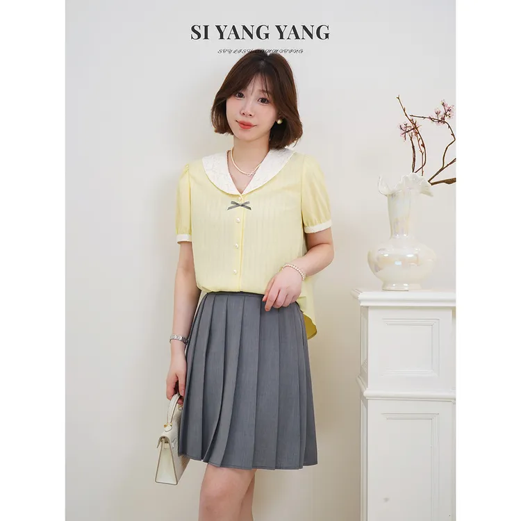 SIYANG双色色织TR条纹软糯新款透气轻薄通勤精致T恤SY505A002SYY