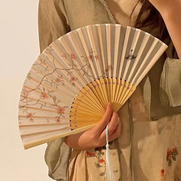 新中式海棠古风折叠小扇子夏天国风汉服拍照随身携带折扇高颜值m