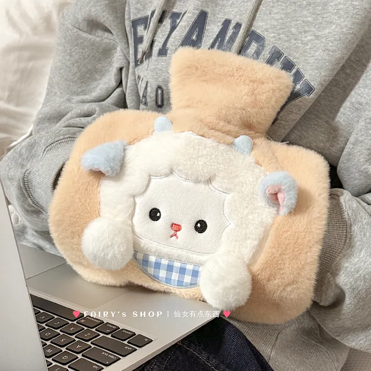 可爱动物注水热水袋防爆可插手暖被窝灌水暖手宝加厚款毛绒暖宝宝