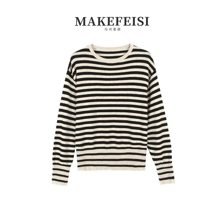 黑白曲调|简约设计感条纹慵懒针织毛衣MY601