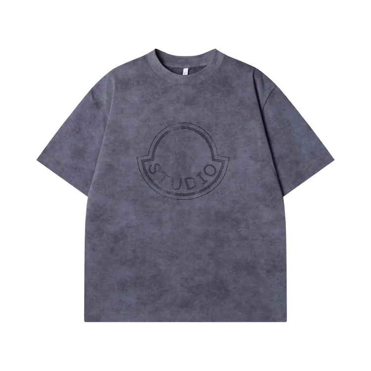 夏季高级感新款美式烫钻字母圆领短袖T恤重磅宽松设计师街头上衣