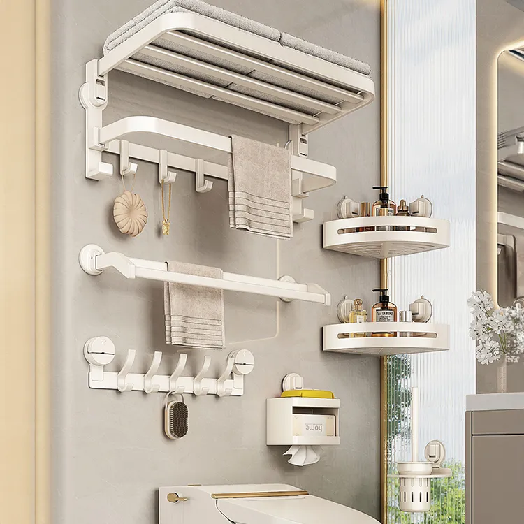 吸盘折叠毛巾架子免打孔浴巾架浴室置物架吸盘三角篮毛巾杆卫生间