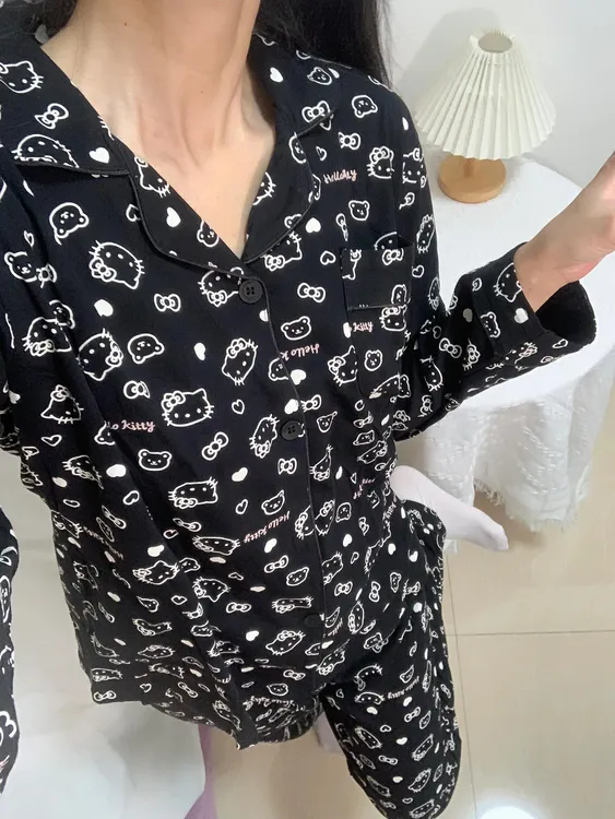 甜美少女卡通凯蒂猫印花睡衣女春春季2025新款大码舒适家居服套装