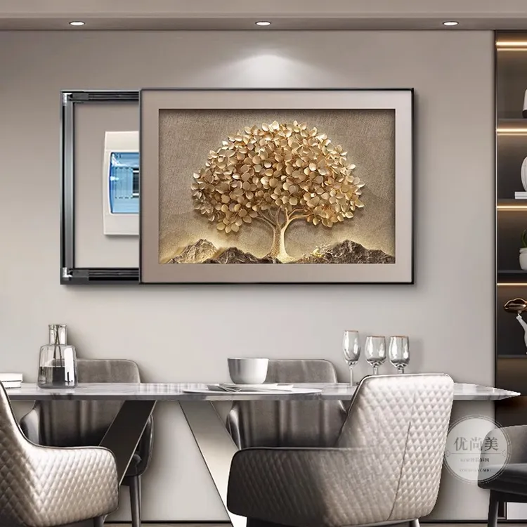 轻奢电表箱装饰画推拉式发财树遮挡配电箱电闸盒总开关盒子挂画