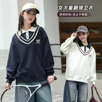 【学院风假两件卫衣】女大童初中生秋装POLO衫V领上衣2025新款9334
