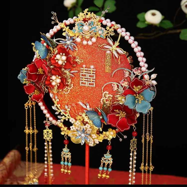 新娘团扇结婚包手工材料DIY秀禾婚礼中式出嫁高级喜扇遮面古风扇