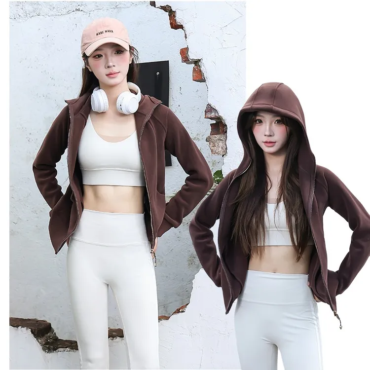 lulu同款升级双面加厚奥利绒美式连帽运动外套