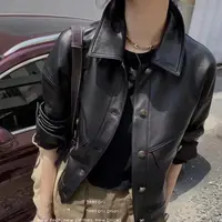 新款 2025春款休闲设计感黑色短款外套标准不对称时髦小姨风皮衣