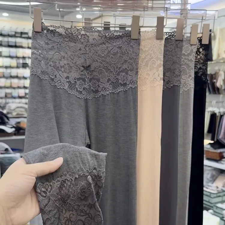 秋裤女士薄款内穿紧身裤莫代尔保暖裤弹力美体线裤蕾丝花边衬裤
