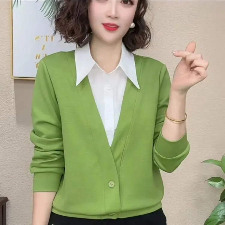 卫衣女2025春秋新款假两件撞色宽松显瘦外穿时尚妈妈上衣潮