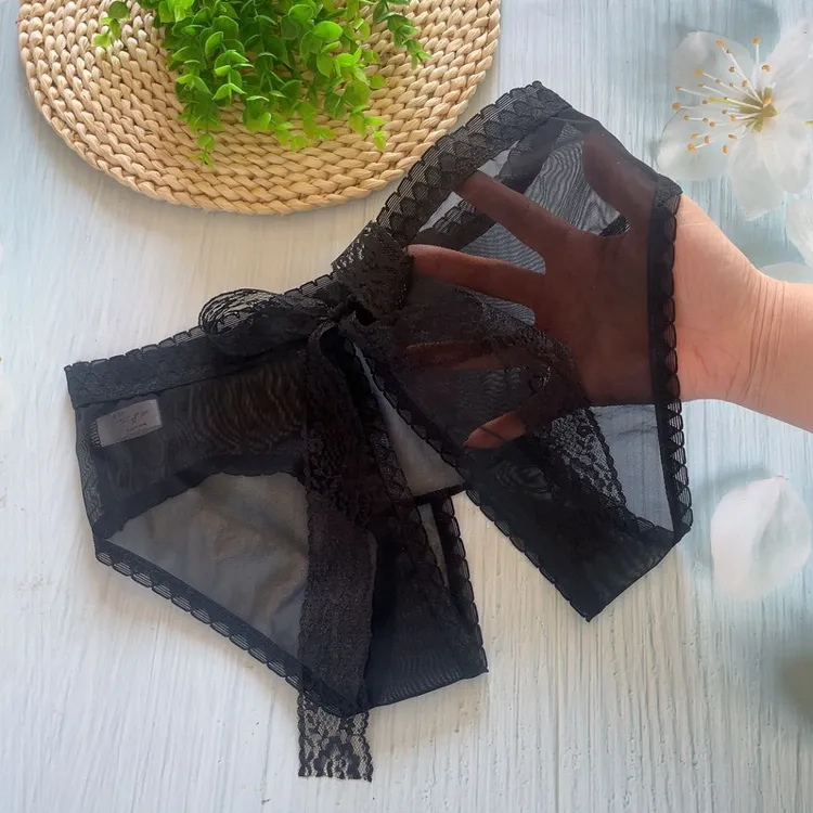 250斤日系纯欲蕾丝蝴蝶结高腰透气女士三角内裤性感时镂空时尚