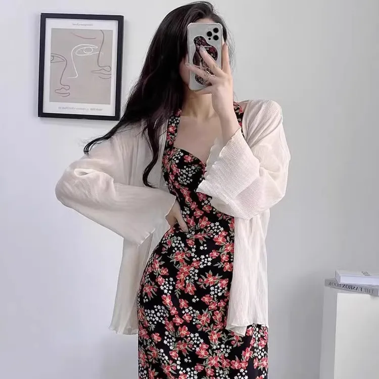 大码胖MM雪纺防晒开衫薄款女配吊带裙子外搭罩衫夏披肩小坎肩外套