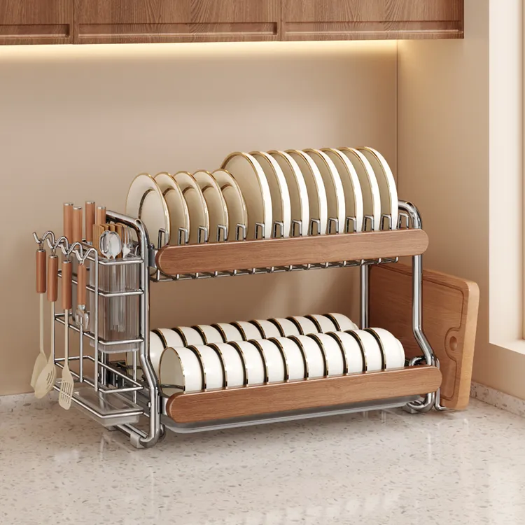 中古风不锈钢碗碟架收纳架沥水架碗筷收纳盒置物架碗盘架储物架子