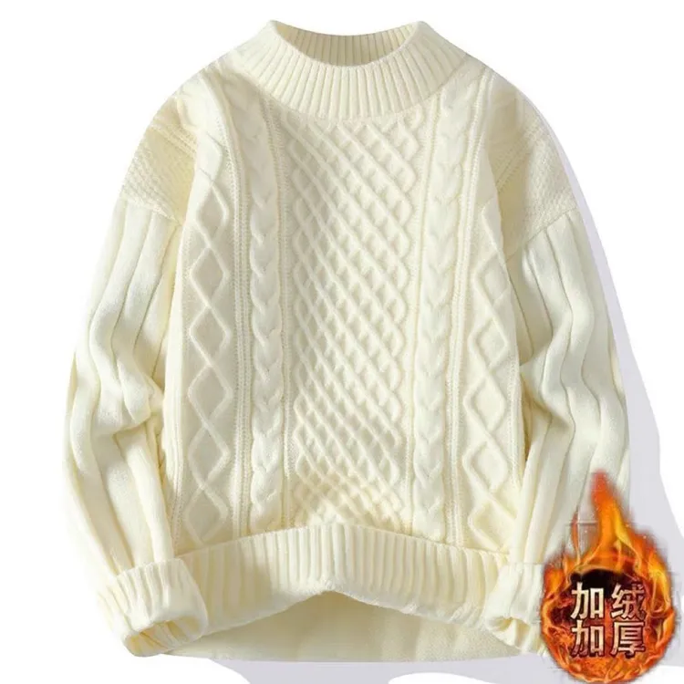 新疆包邮冬季男士加绒加厚毛衣青少年高档半高领保暖新款打底针织