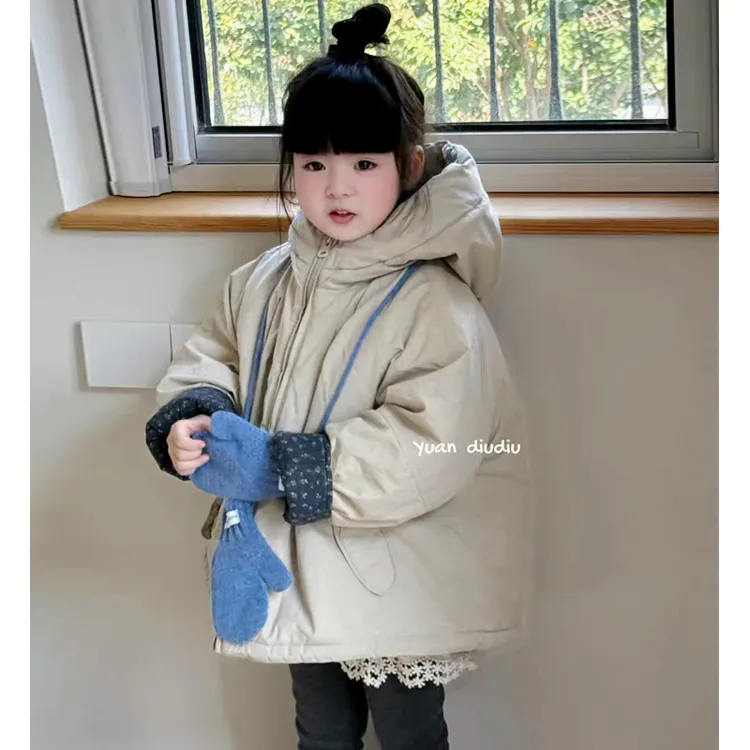 男女童外套秋冬款2025新款儿童韩版连帽加厚棉服中长款休闲派克服