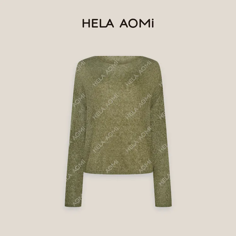 HELAAOMI 56.6%莱赛尔 38.8%绵羊毛慵懒风针织衫一字领罩衫
