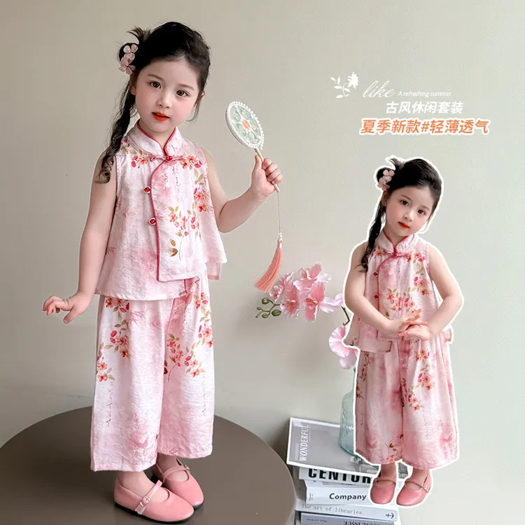 女童夏装套装2025儿童中国风夏季印花休闲时尚童装女孩洋气爆款套