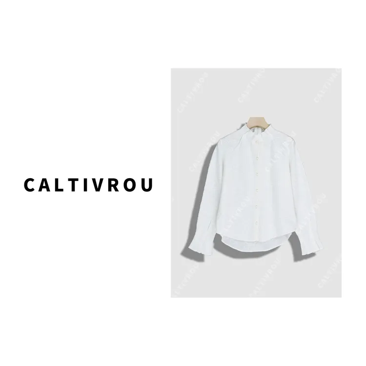 【媛媛】【羊毛衬衫】重工木耳边提花刺绣羊毛针织衫-Y20084