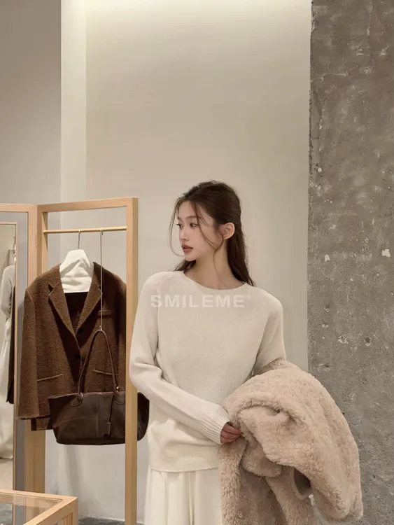 3-SMILEME【长烟泊冬】秋冬款绵羊毛山羊绒混纺针织毛衣MK13625412