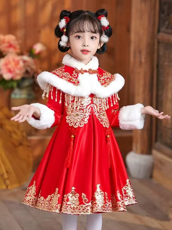 汉服女童秋冬儿童古装加厚冬季新年唐装2025新款中国风拜年服冬款