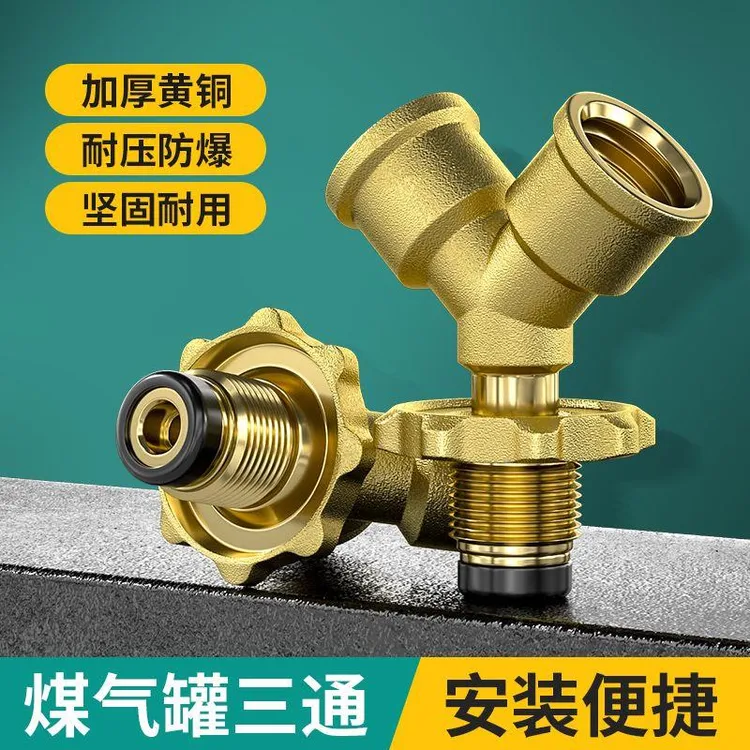 煤气安全阀一拖二煤气罐三通阀接头液化气一进二出燃气瓶转接头