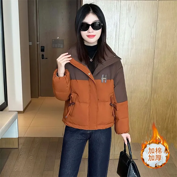 加厚保暖立领棉服女冬装新款小个子洋气拼接棉袄气质羽绒棉衣外套