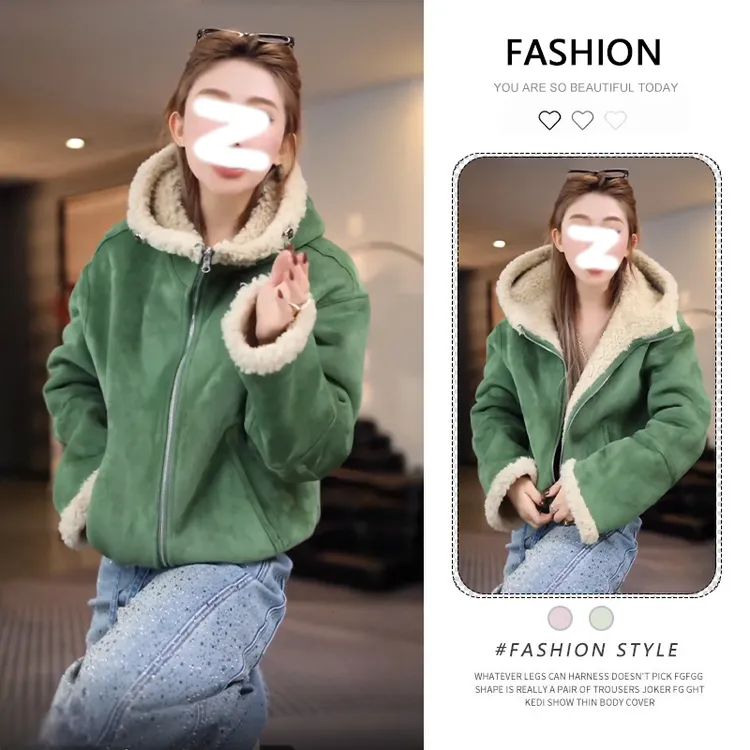 加厚保暖羊羔毛连帽外套女短款2025新款爆款超好看独特漂亮上衣冬