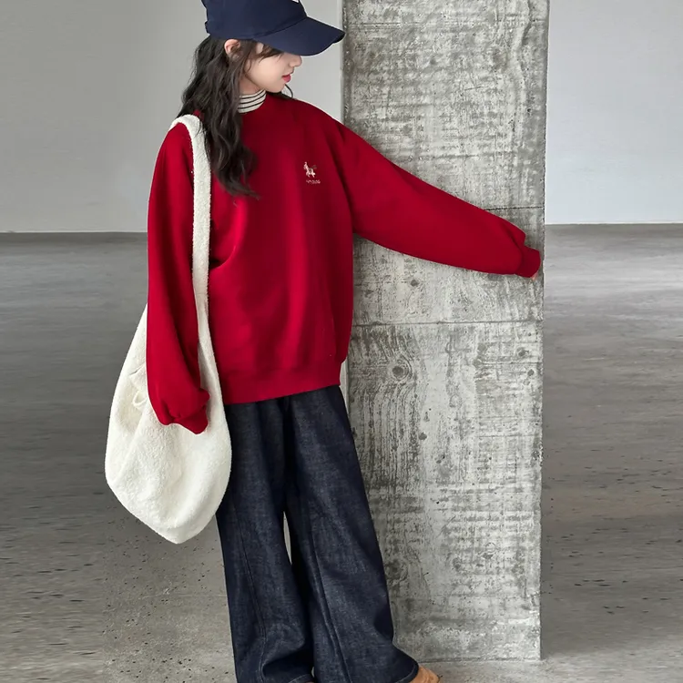 女童秋冬加绒加厚卫衣长袖宽松百搭上衣2025新款儿童休闲卫衣