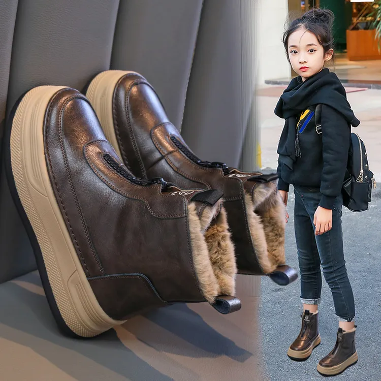 ABC女童雪地靴子2025冬季新款中大童大棉鞋子儿童加绒短靴防滑鞋