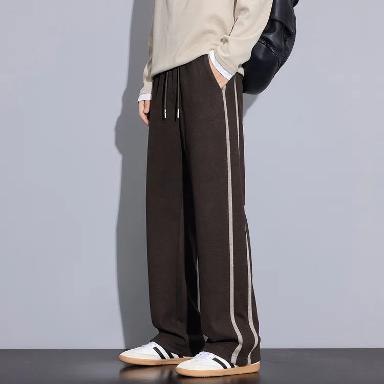 Kuvine2025秋冬新款高端老钱风羊毛休闲西裤美式条纹拼接撞色长裤