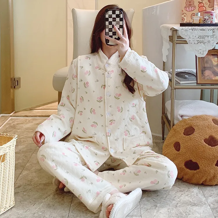 空气棉月子服春秋带胸垫10月份12产后产妇哺乳孕妇睡衣秋冬季