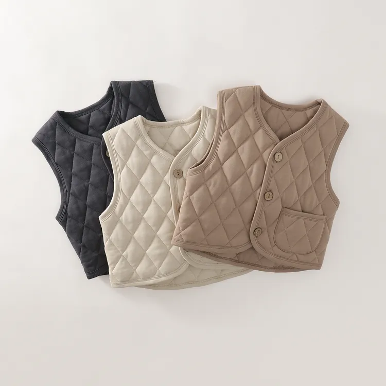 Tiny People新款婴儿马甲秋冬款外穿纯色夹棉宝宝儿童棉加厚背心