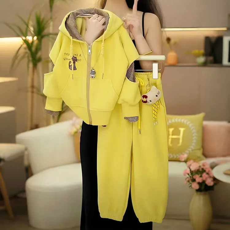 女童休闲套装春秋2025新款儿童假两件外套秋装中大童束脚裤两件套