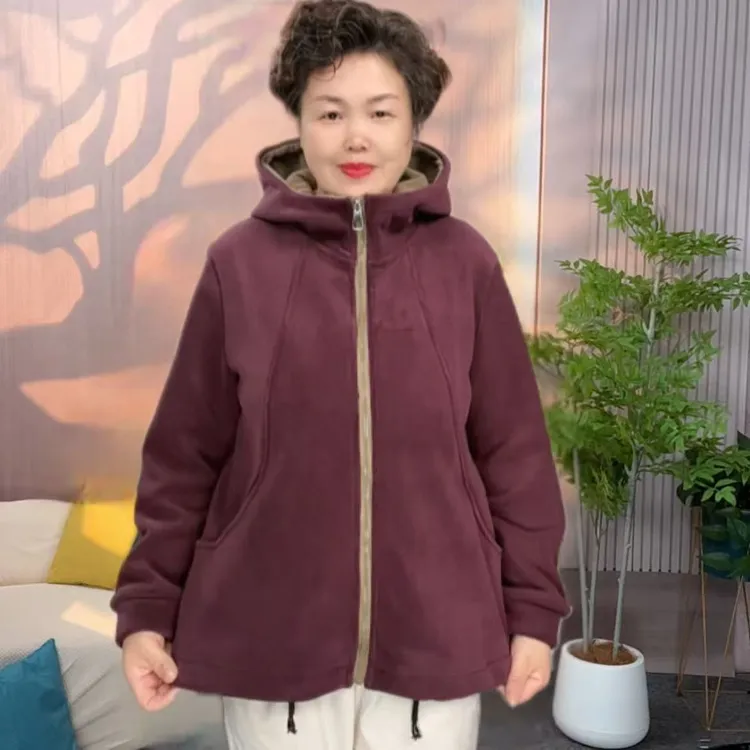 秋季大码休闲连帽双面加厚奥利绒外套秋冬时尚宽松加绒保暖短外套