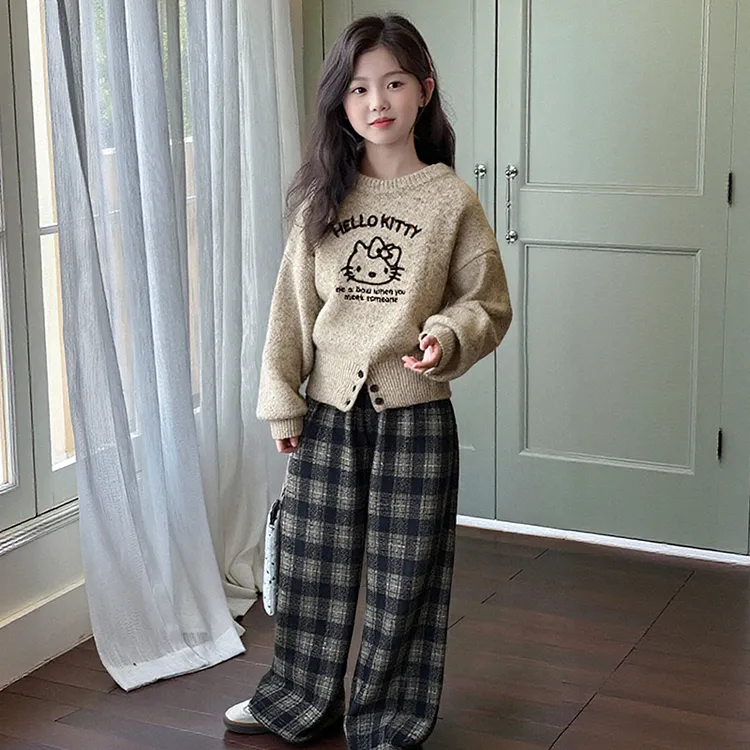 女童2025新款毛衣直筒裤套装中大童