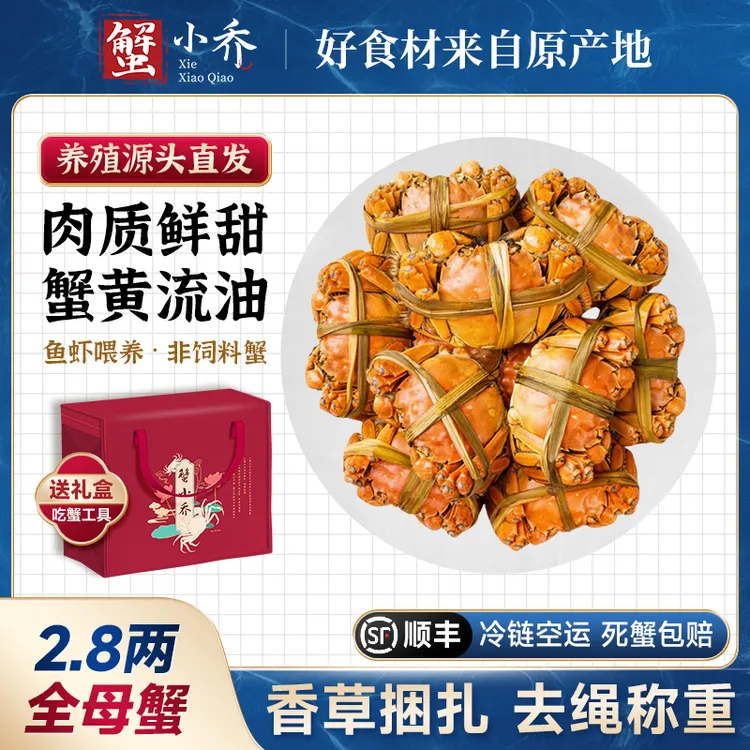 【2.8两全母蟹】6-10只装活蟹蟹小乔精品大闸蟹固城湖螃蟹鲜活顺丰