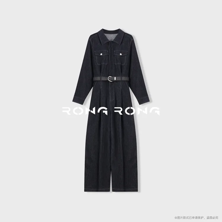 溶溶【英姿率性】RONGRONG 翻领工装风雪尼尔牛仔连体裤ZGQ6A3311A